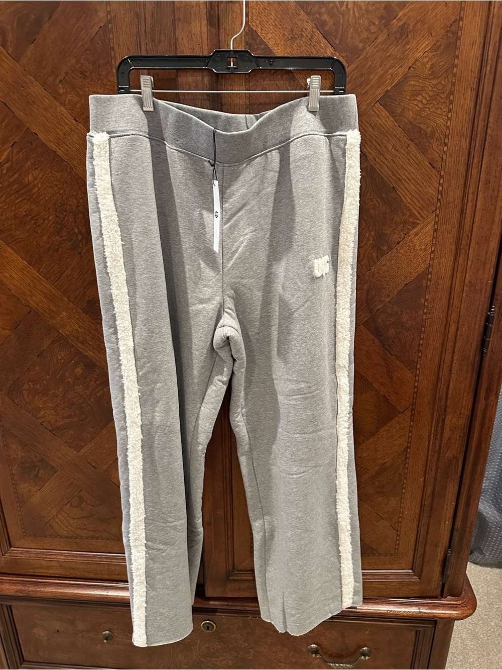 UGG Gray Joggers with Cream Sherpa Side Stripes